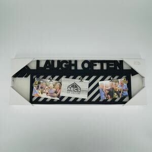 Three Clip Collage Black Wood "Laugh Often" Picture Wall Hanging / Wall Art NEW